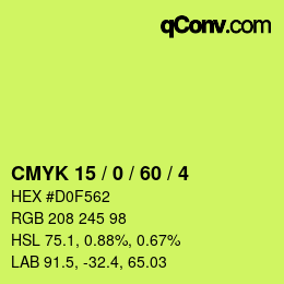 カラーコード: CMYK 15 / 0 / 60 / 4 | qconv.com