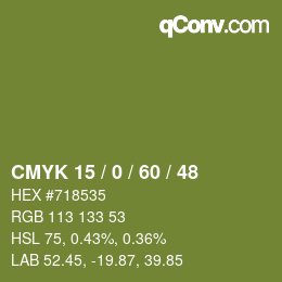 颜色代码: CMYK 15 / 0 / 60 / 48 | qconv.com