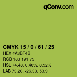Farbcode: CMYK 15 / 0 / 61 / 25 | qconv.com