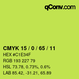 颜色代码: CMYK 15 / 0 / 65 / 11 | qconv.com
