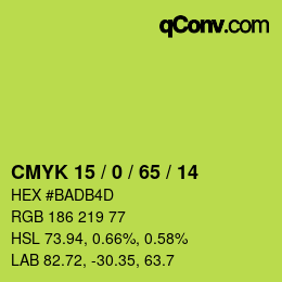 颜色代码: CMYK 15 / 0 / 65 / 14 | qconv.com
