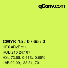 カラーコード: CMYK 15 / 0 / 65 / 3 | qconv.com