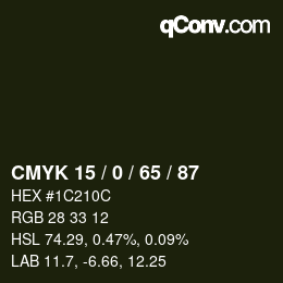 Color code: CMYK 15 / 0 / 65 / 87 | qconv.com