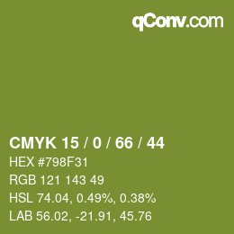 Farbcode: CMYK 15 / 0 / 66 / 44 | qconv.com