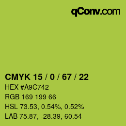 Farbcode: CMYK 15 / 0 / 67 / 22 | qconv.com