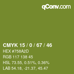 颜色代码: CMYK 15 / 0 / 67 / 46 | qconv.com