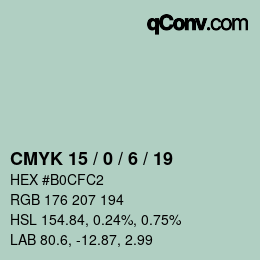 Color code: CMYK 15 / 0 / 6 / 19 | qconv.com