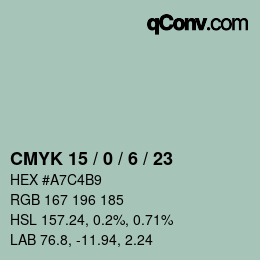 Color code: CMYK 15 / 0 / 6 / 23 | qconv.com