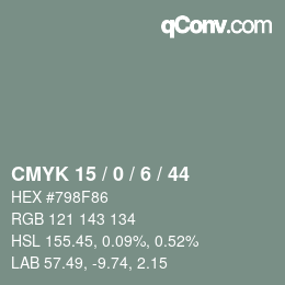 颜色代码: CMYK 15 / 0 / 6 / 44 | qconv.com