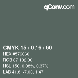 Color code: CMYK 15 / 0 / 6 / 60 | qconv.com