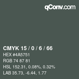 Farbcode: CMYK 15 / 0 / 6 / 66 | qconv.com