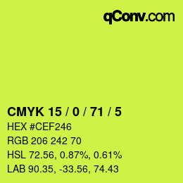 Color code: CMYK 15 / 0 / 71 / 5 | qconv.com