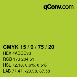 カラーコード: CMYK 15 / 0 / 75 / 20 | qconv.com