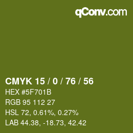 颜色代码: CMYK 15 / 0 / 76 / 56 | qconv.com