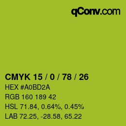 颜色代码: CMYK 15 / 0 / 78 / 26 | qconv.com