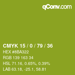 カラーコード: CMYK 15 / 0 / 79 / 36 | qconv.com