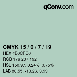 Color code: CMYK 15 / 0 / 7 / 19 | qconv.com