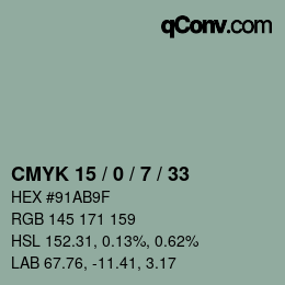 カラーコード: CMYK 15 / 0 / 7 / 33 | qconv.com
