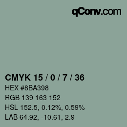 颜色代码: CMYK 15 / 0 / 7 / 36 | qconv.com