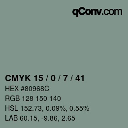 Color code: CMYK 15 / 0 / 7 / 41 | qconv.com