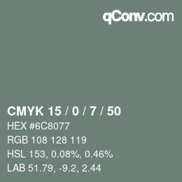 Color code: CMYK 15 / 0 / 7 / 50 | qconv.com