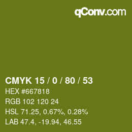 颜色代码: CMYK 15 / 0 / 80 / 53 | qconv.com