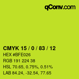 カラーコード: CMYK 15 / 0 / 83 / 12 | qconv.com