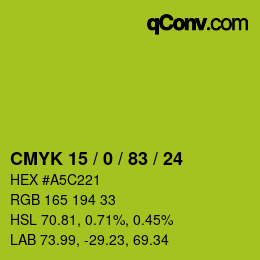 カラーコード: CMYK 15 / 0 / 83 / 24 | qconv.com