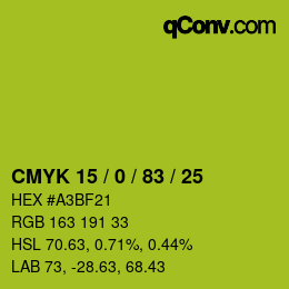 Color code: CMYK 15 / 0 / 83 / 25 | qconv.com