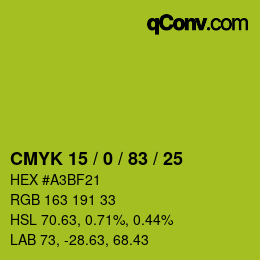 Color code: CMYK 15 / 0 / 83 / 25 | qconv.com