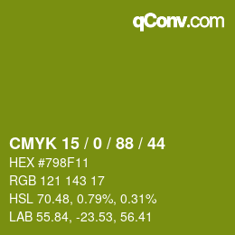 Color code: CMYK 15 / 0 / 88 / 44 | qconv.com