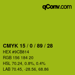 Color code: CMYK 15 / 0 / 89 / 28 | qconv.com