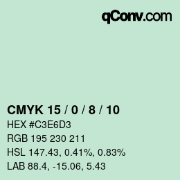 カラーコード: CMYK 15 / 0 / 8 / 10 | qconv.com