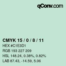 カラーコード: CMYK 15 / 0 / 8 / 11 | qconv.com