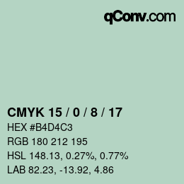 Color code: CMYK 15 / 0 / 8 / 17 | qconv.com