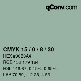 颜色代码: CMYK 15 / 0 / 8 / 30 | qconv.com