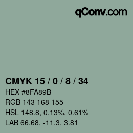 Color code: CMYK 15 / 0 / 8 / 34 | qconv.com