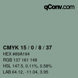 カラーコード: CMYK 15 / 0 / 8 / 37 | qconv.com
