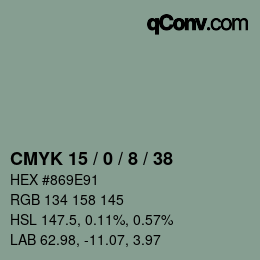 Color code: CMYK 15 / 0 / 8 / 38 | qconv.com