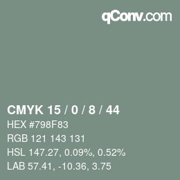 颜色代码: CMYK 15 / 0 / 8 / 44 | qconv.com