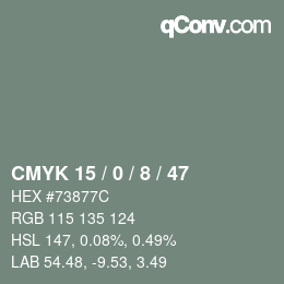 Color code: CMYK 15 / 0 / 8 / 47 | qconv.com