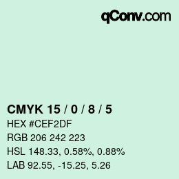 カラーコード: CMYK 15 / 0 / 8 / 5 | qconv.com