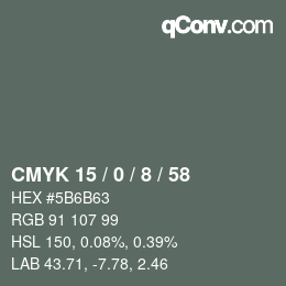 Color code: CMYK 15 / 0 / 8 / 58 | qconv.com