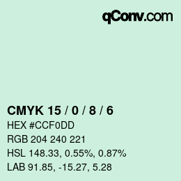 カラーコード: CMYK 15 / 0 / 8 / 6 | qconv.com