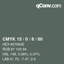 カラーコード: CMYK 15 / 0 / 8 / 60 | qconv.com