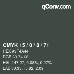 Color code: CMYK 15 / 0 / 8 / 71 | qconv.com
