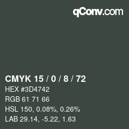 Color code: CMYK 15 / 0 / 8 / 72 | qconv.com