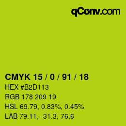 颜色代码: CMYK 15 / 0 / 91 / 18 | qconv.com