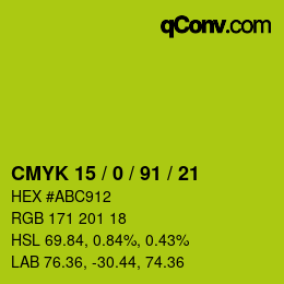 Color code: CMYK 15 / 0 / 91 / 21 | qconv.com