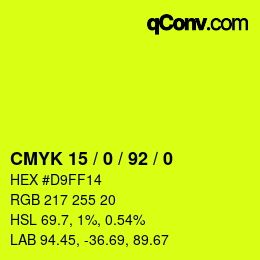 颜色代码: CMYK 15 / 0 / 92 / 0 | qconv.com